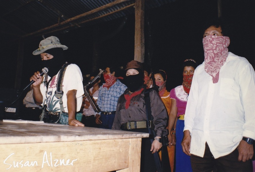 Comandante Tatcho speaks to the audience before Indigo Girls and Michelle Malone perform for the Zapatista village of La Realidad in Chiapas, Mexico