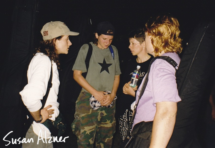 Indigo Girls, Michelle Malone and Sara Lee rehearse before performing for the Zapatista village of La Realidad in Chiapas, Mexico