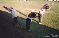 Sara Lee teaches yoga to young boys in the Zapatista village of La Realidad in Chiapas, Mexico