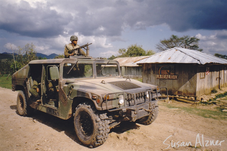 Every day at 11:00am and 3:00pm while we were there, the Mexican military drove caravans of tanks through the Zapatista village of La Realidad in Chiapas, Mexico, to intimidate the villagers