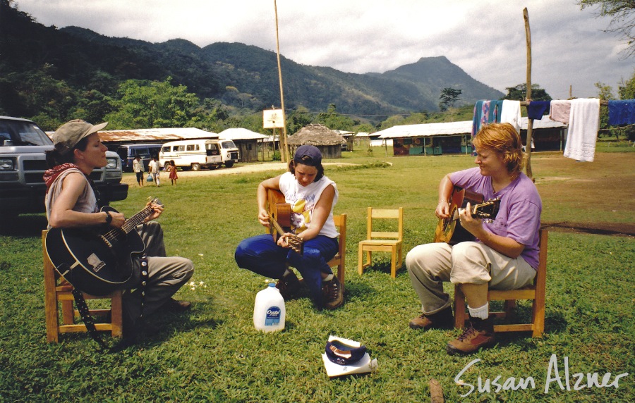 Indigo Girls and Michelle Malone rehearse for their performance in the Zapatista village of La Realidad in Chiapas, Mexico