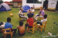 Indigo Girls and Michelle Malone rehearse for their performance in the Zapatista village of La Realidad in Chiapas, Mexico